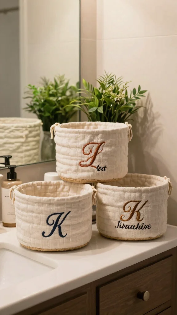 12 Bathroom Basket Decor Ideas That Are Functional and Beautiful - 11. Personalized Baskets for a Unique Touch 1