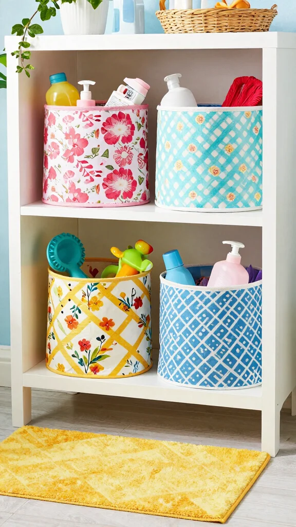 12 Bathroom Basket Decor Ideas That Are Functional and Beautiful - 2. Colorful Fabric Baskets for a Pop of Color 1