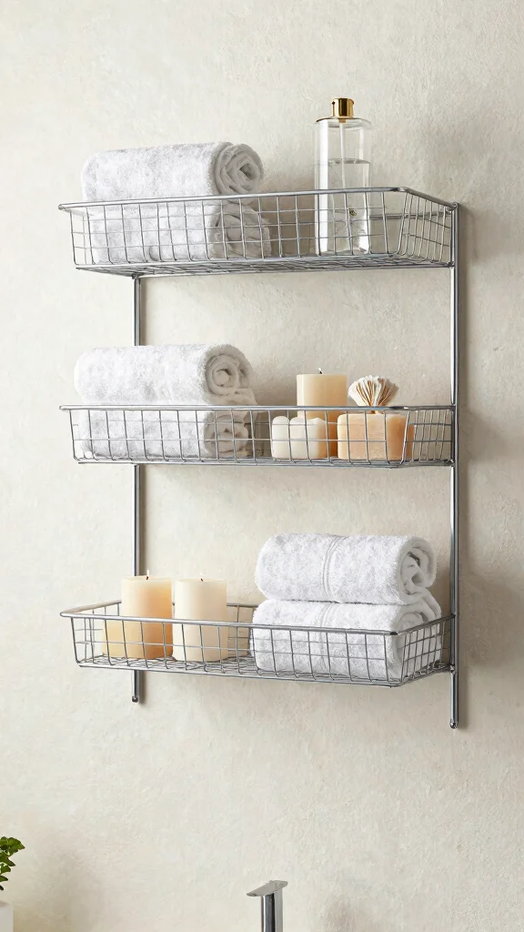 12 Bathroom Basket Ideas for Towels, Toiletries, and Tidy Surfaces - 5. Metal Wire Baskets 1