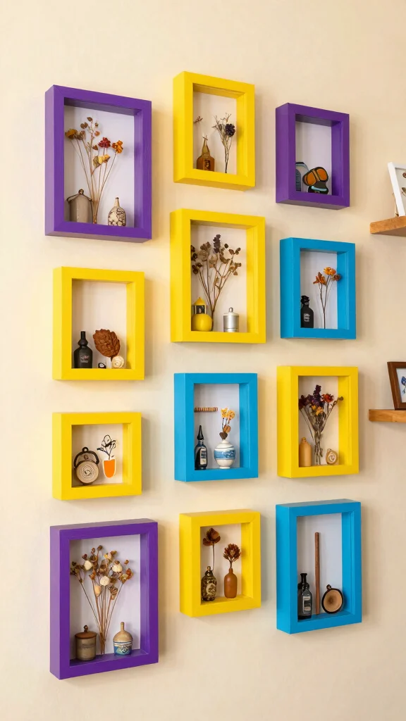 12 Colorful Picture Frame Ideas for a Bold Joyful Wall Display - 8. Shadow Box Frames 1
