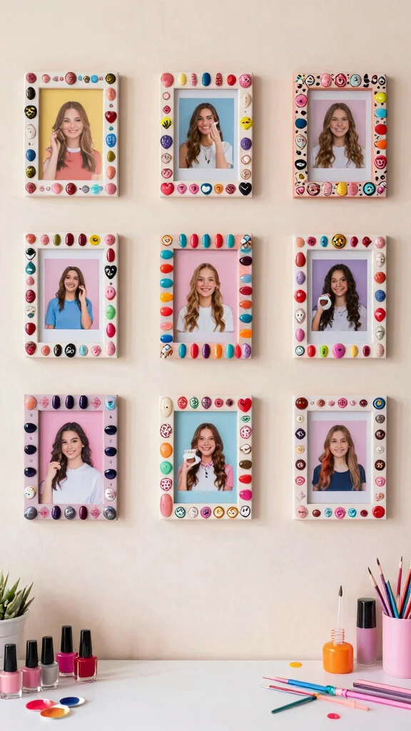 12 Decorated Picture Frame Ideas for a Custom Artisan Wall Display - 11. Nail Art Frames 1