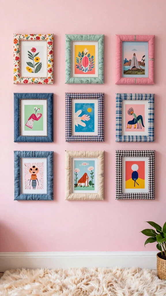 12 Decorated Picture Frame Ideas for a Custom Artisan Wall Display - 2. Upcycled Fabric Frames 1