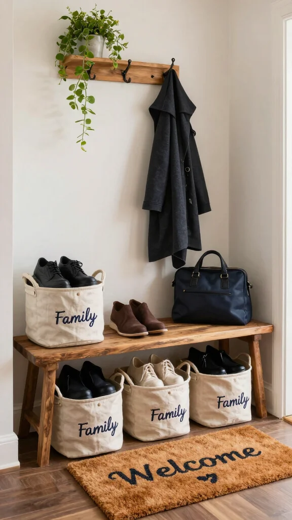 12 Entryway Basket Ideas for Shoes Bags Umbrellas and Drop-Zone Essentials - 12. Personalized Baskets for Unique Touch 1