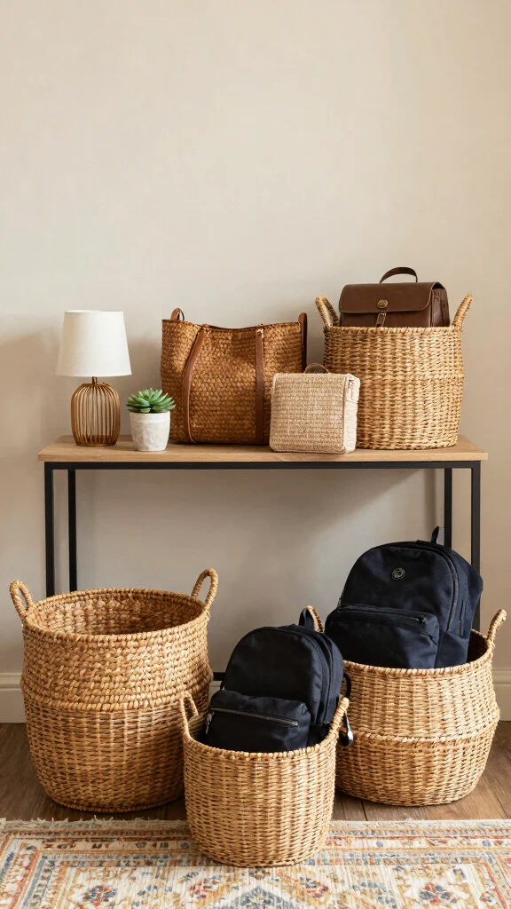 12 Entryway Basket Ideas for Shoes Bags Umbrellas and Drop-Zone Essentials - 2. Woven Rattan Baskets for Bags 1