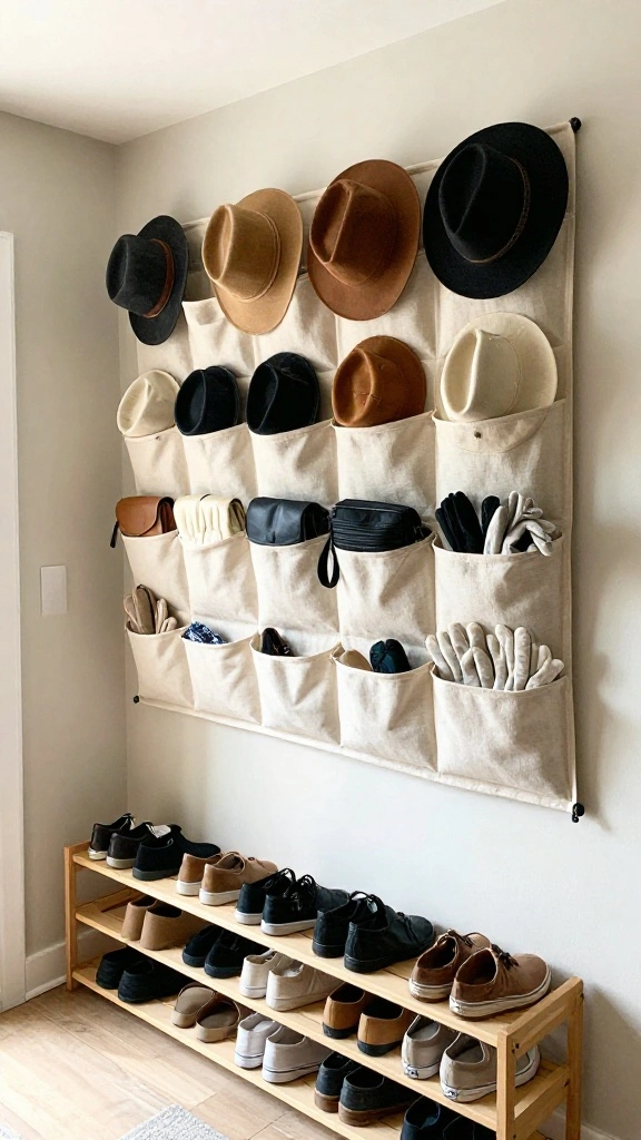 12 Entryway Basket Ideas for Shoes Bags Umbrellas and Drop-Zone Essentials - 6. Fabric Hanging Baskets for Vertical Space 1
