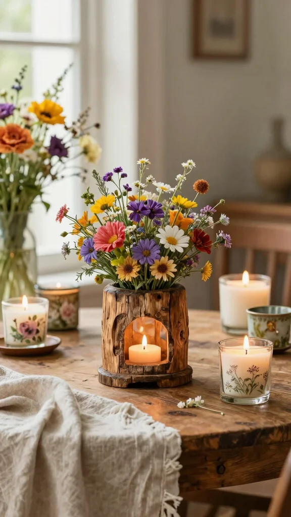 12 Flower Candle Warmer Ideas for a Whimsical Botanical Home Accent - 3. Rustic Flower Bouquet Candle Warmer 1