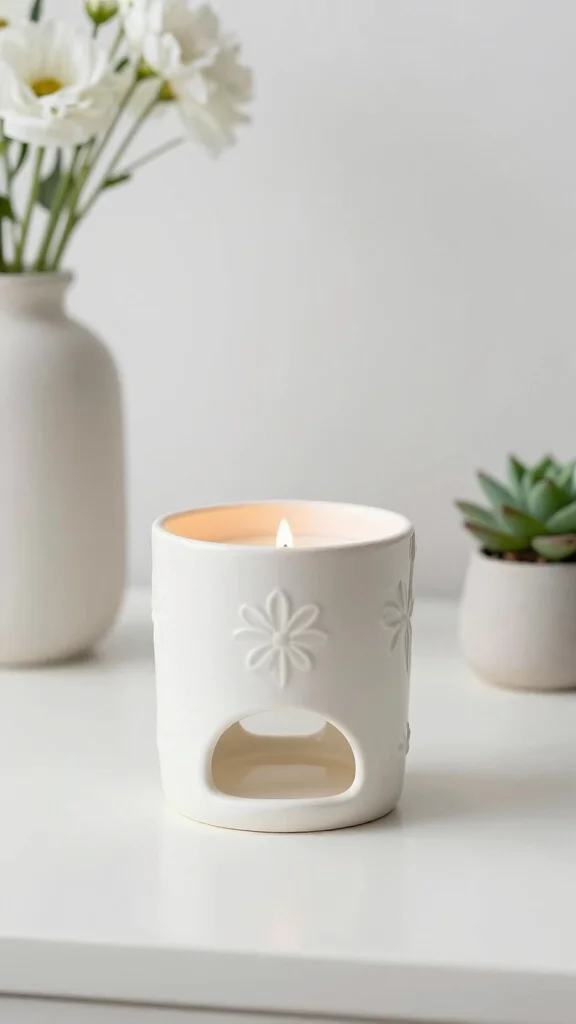 12 Flower Candle Warmer Ideas for a Whimsical Botanical Home Accent - 6. Minimalist Floral Ceramic Candle Warmer 1