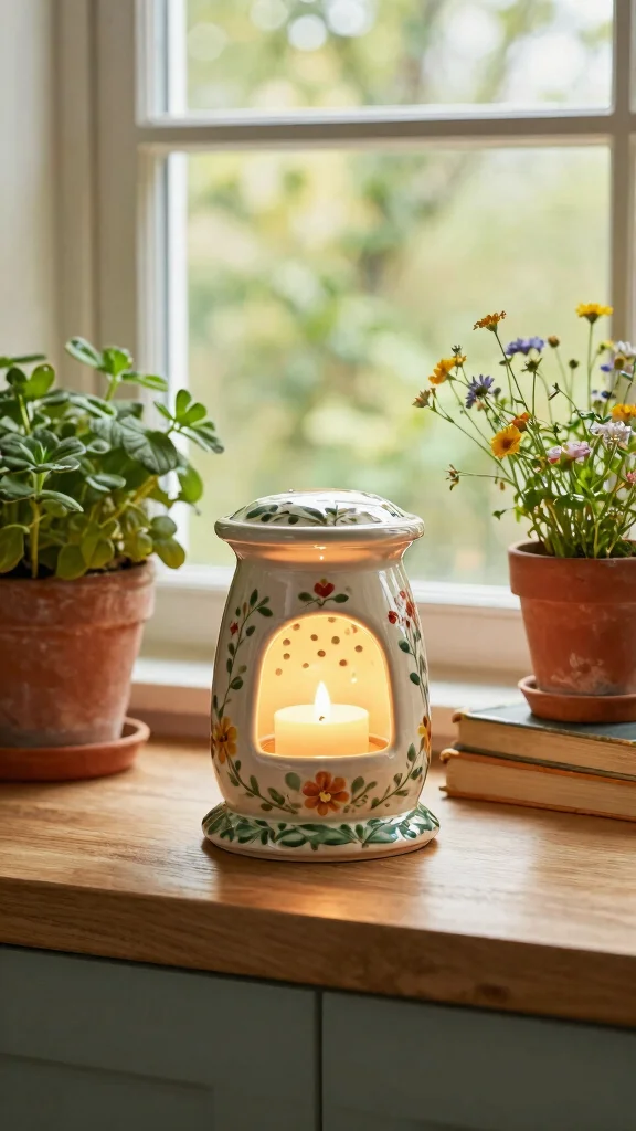 12 Flower Candle Warmer Ideas for a Whimsical Botanical Home Accent - 9. Charming Country Cottage Candle Warmer 1