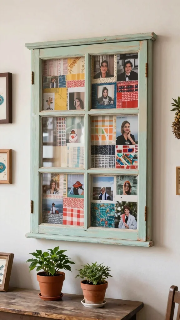12 Handmade Picture Frame Ideas for One-of-a-Kind Personal Wall Art - 2. Upcycled Window Frame Collage 1