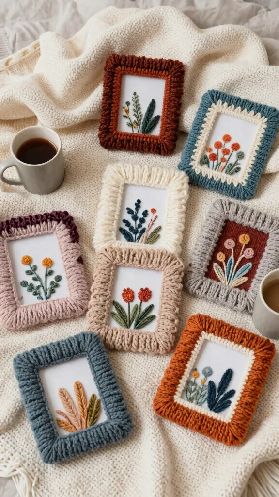 12 Handmade Picture Frame Ideas for One-of-a-Kind Personal Wall Art - 8. Knitted or Crocheted Frames 1