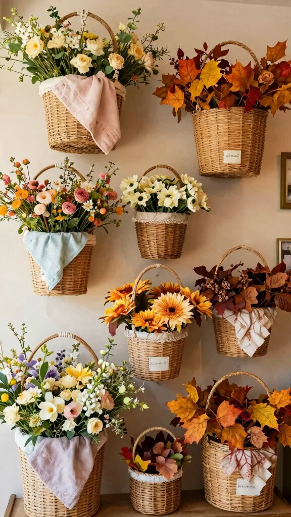 12 Hanging Wall Basket Ideas for a Boho Layered Display - 10. Seasonal Decor Changes 1