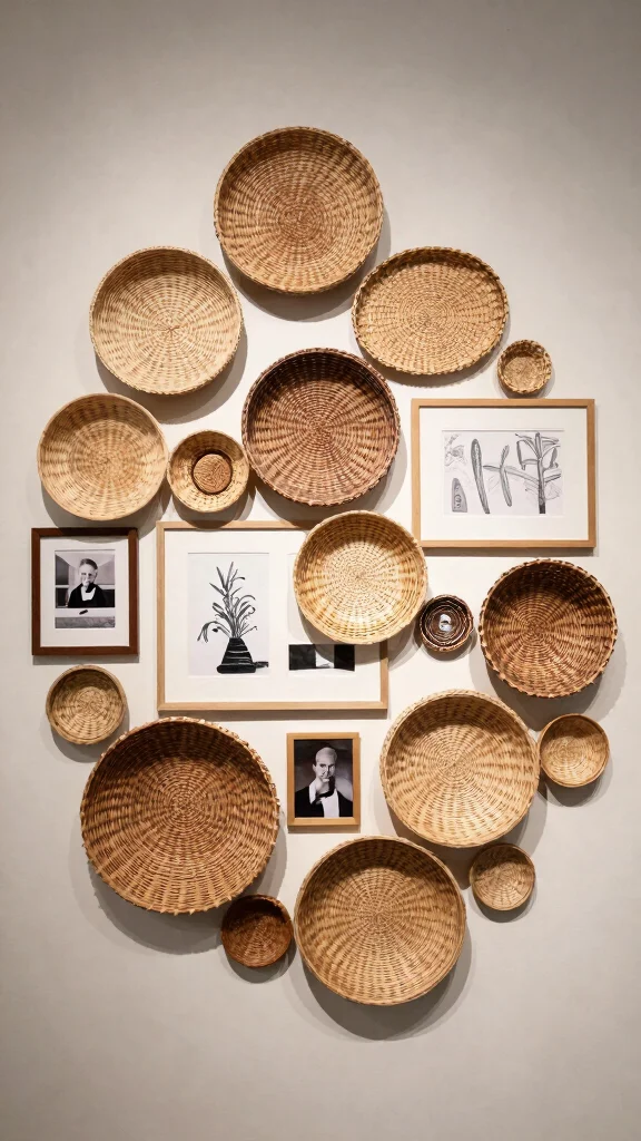 12 Hanging Wall Basket Ideas for a Boho Layered Display - 11. Artistic Basket Installations 1