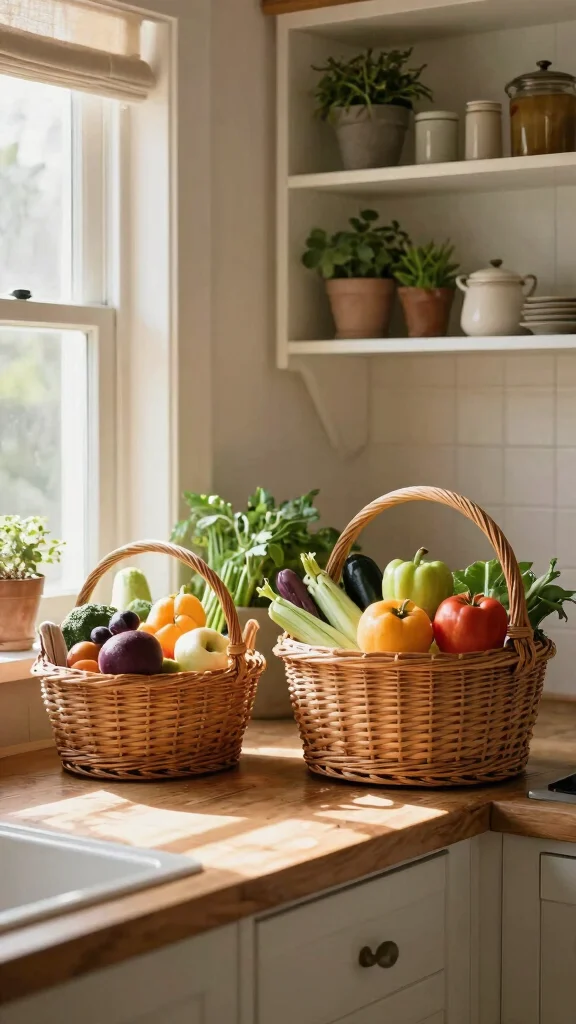 12 Kitchen Basket Ideas for Organizing Produce Linens and Pantry Items - 1. Vintage Wicker Baskets for Produce 1