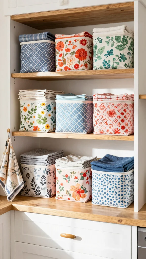 12 Kitchen Basket Ideas for Organizing Produce Linens and Pantry Items - 2. Fabric Baskets for Linens 1