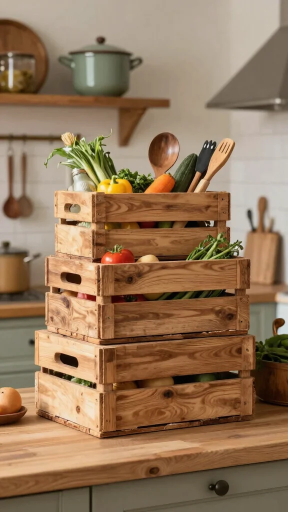 12 Kitchen Basket Ideas for Organizing Produce Linens and Pantry Items - 6. Rustic Wooden Crates for Country Charm 1