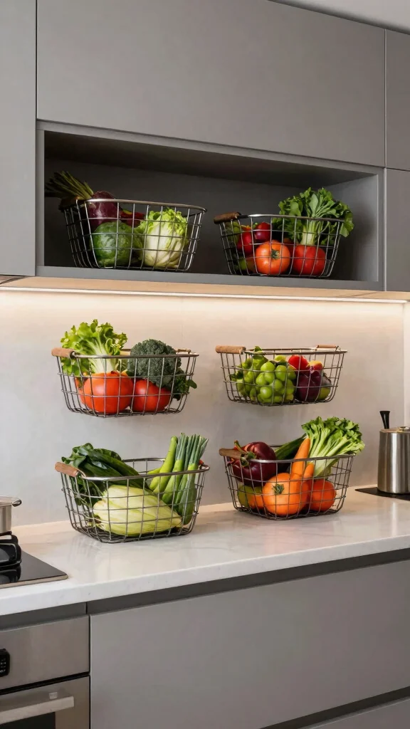 12 Kitchen Basket Ideas for Organizing Produce Linens and Pantry Items - 8. Wire Baskets for Modern Aesthetic 1