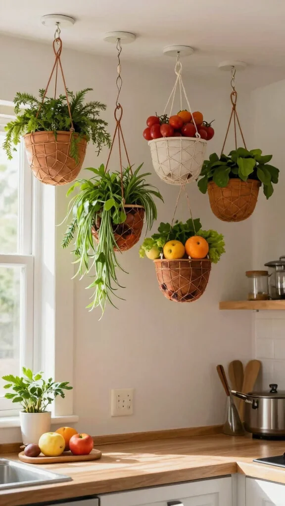 12 Kitchen Basket Ideas for Organizing Produce Linens and Pantry Items - 9. Hanging Baskets for Space Efficiency 1