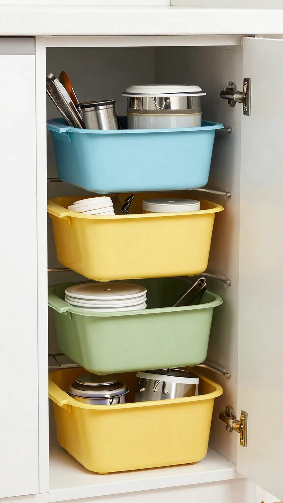 12 Kitchen Cabinet Basket Ideas for Pullout and Open Storage - 6. Stackable Baskets for Smart Organization 1