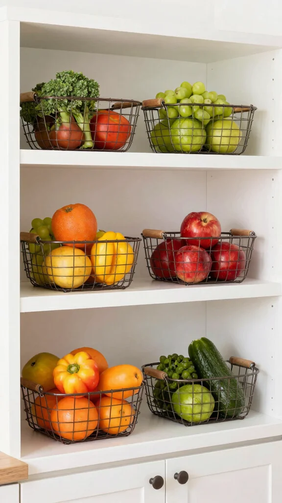 12 Kitchen Cabinet Basket Ideas for Pullout and Open Storage - 8. Decorative Wire Baskets for Visual Appeal 1