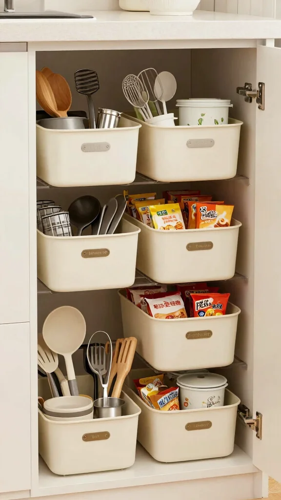 12 Kitchen Cabinet Basket Ideas for Pullout and Open Storage - 9. Multi-Compartment Baskets for Ultimate Organization 1
