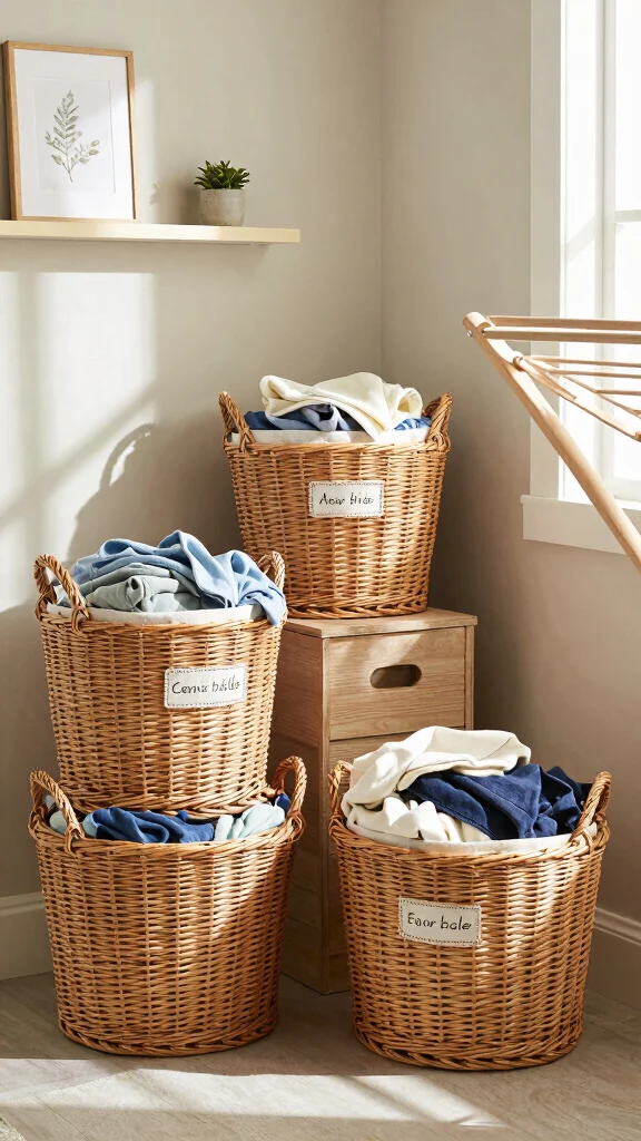 12 Laundry Room Basket Ideas for Sorted Accessible Clean and Dirty Loads - 1. Wicker Baskets for a Classic Touch 1