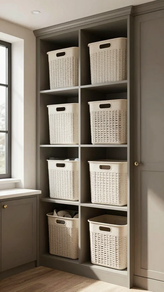 12 Laundry Room Basket Ideas for Sorted Accessible Clean and Dirty Loads - 12. Custom Built-In Baskets for a Tailored Solution 1