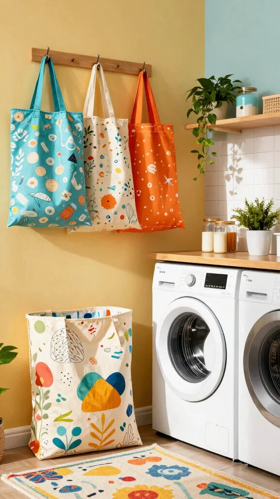 12 Laundry Room Basket Ideas for Sorted Accessible Clean and Dirty Loads - 2. Stylish Fabric Laundry Bags 1
