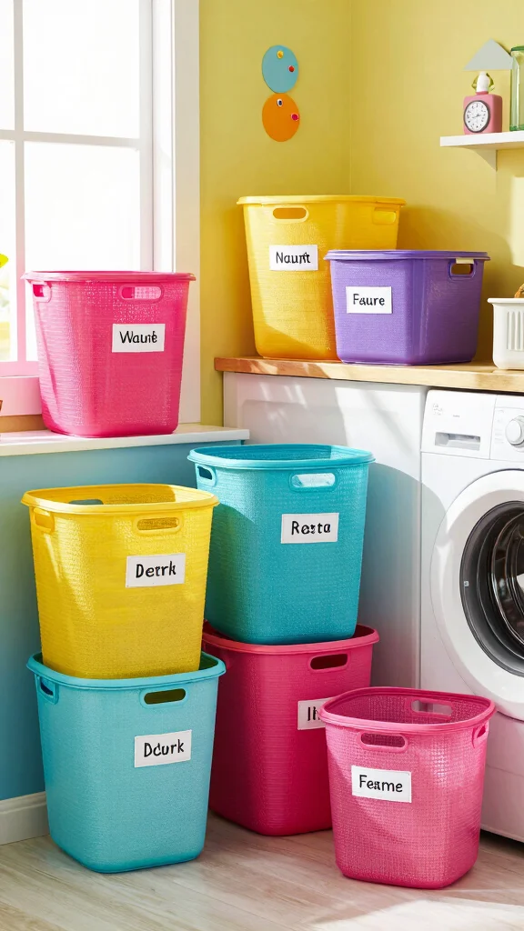 12 Laundry Room Basket Ideas for Sorted Accessible Clean and Dirty Loads - 7. Color-Coded Baskets for Easy Sorting 1