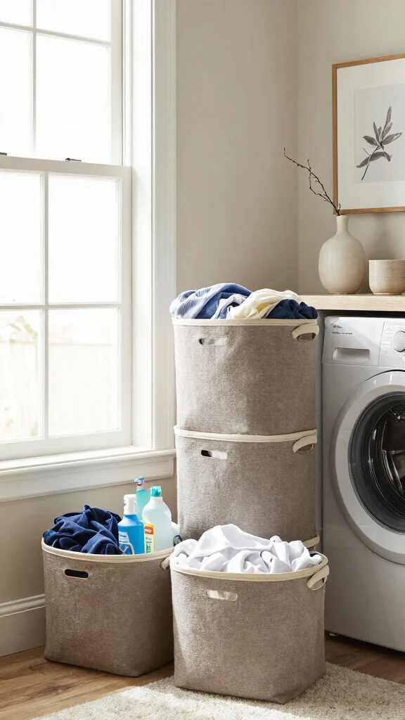 12 Laundry Room Basket Ideas for Sorted Accessible Clean and Dirty Loads - 9. Stylish Boxed Baskets for a Clean Look 1