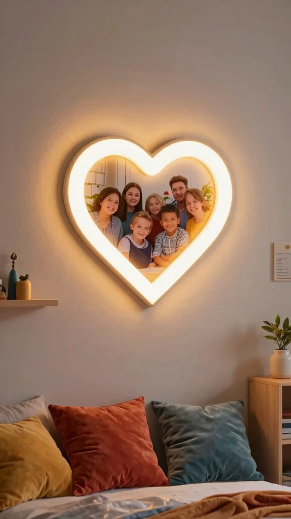 12 Picture Frame With Light Ideas for a Glowing Illuminated Wall Display - 10. Heart-Shaped Light Frames 1