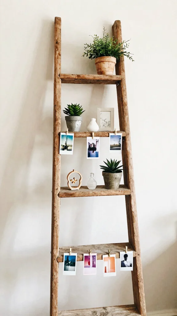 12 Polaroid Picture Frame Ideas for a Fun Nostalgic Photo Display - 11. Ladder Frame Display 1