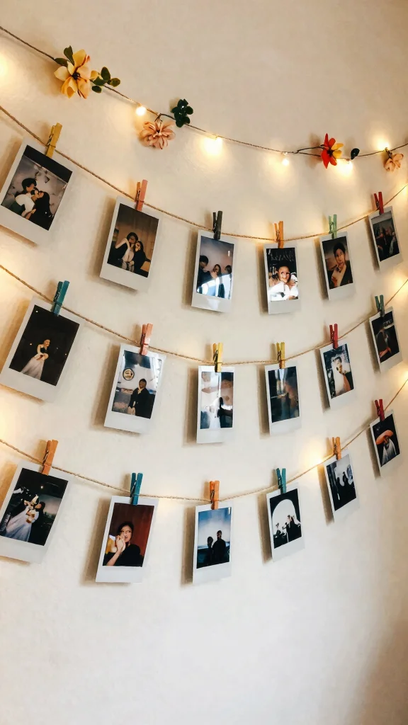 12 Polaroid Picture Frame Ideas for a Fun Nostalgic Photo Display - 3. String and Clips Display 1