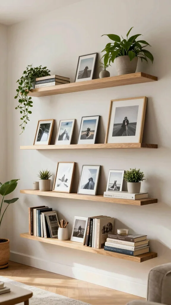 12 Polaroid Picture Frame Ideas for a Fun Nostalgic Photo Display - 6. Floating Shelves with Frames 1