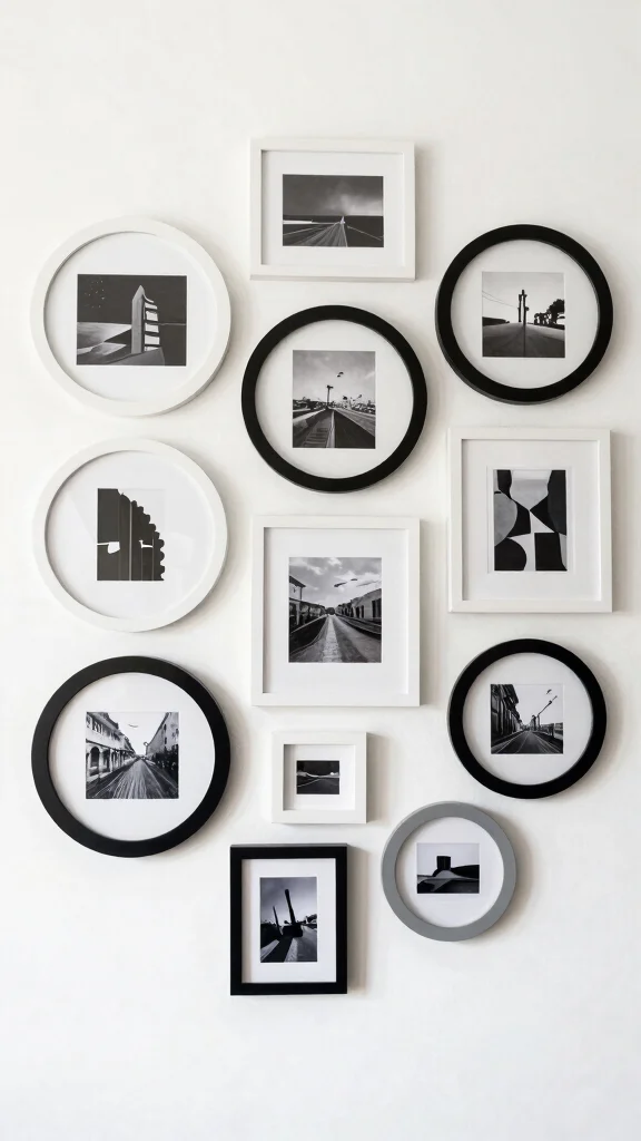 12 Round Picture Frame Ideas for a Soft Sculptural Wall Detail - 2. Monochrome Magic 1