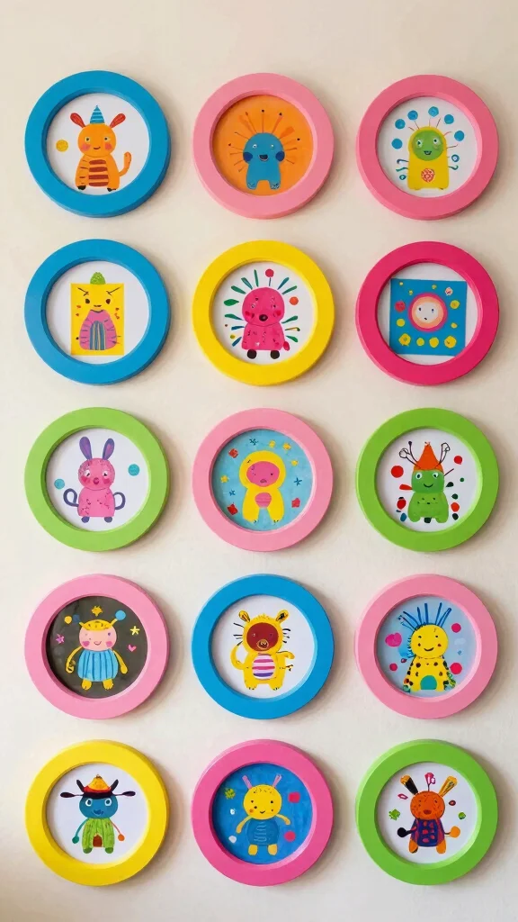 12 Round Picture Frame Ideas for a Soft Sculptural Wall Detail - 7. Color Pop Frames 1