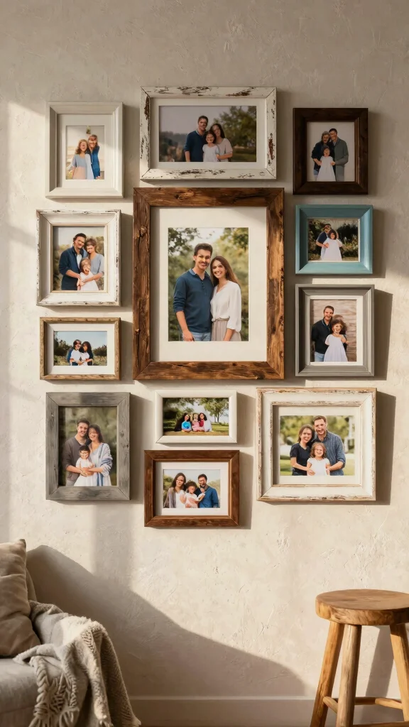12 Rustic Picture Frame Ideas for a Warm Textured Wall Display - 1. Layered Frame Display 1