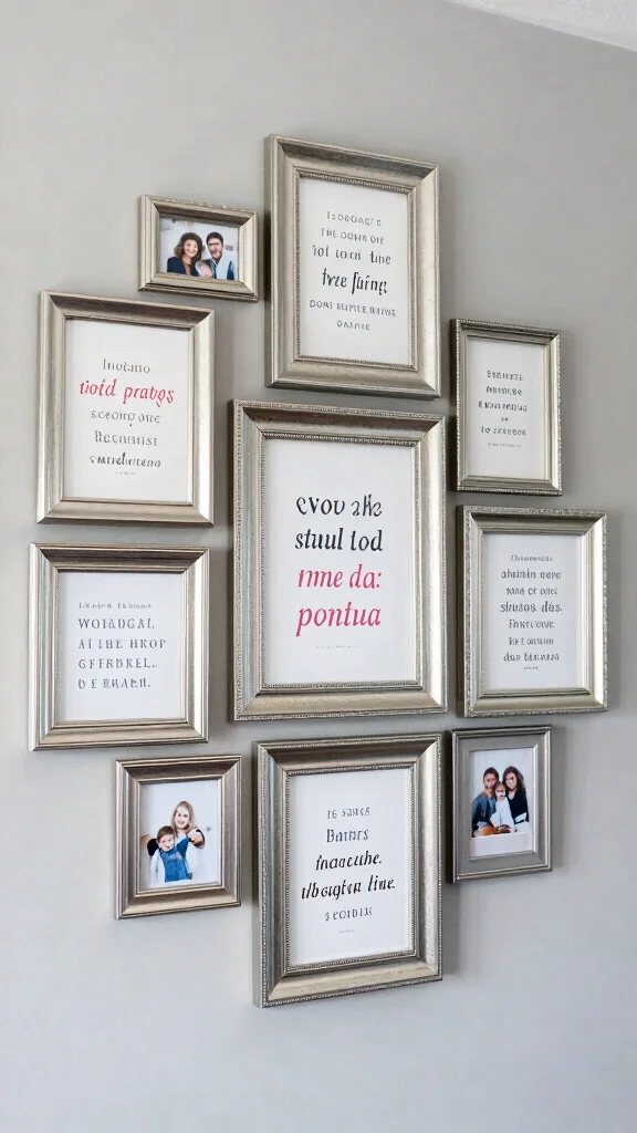 12 Silver Picture Frame Ideas for a Cool Elegant Wall Display - 7. Create a Story with Framed Quotes 1