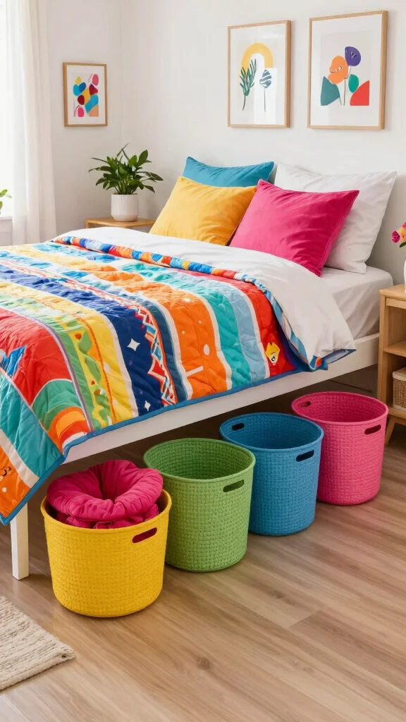 12 Under-Bed Basket Ideas for Hidden Accessible Off-Season Storage - 12. Color Coordinated Baskets 1