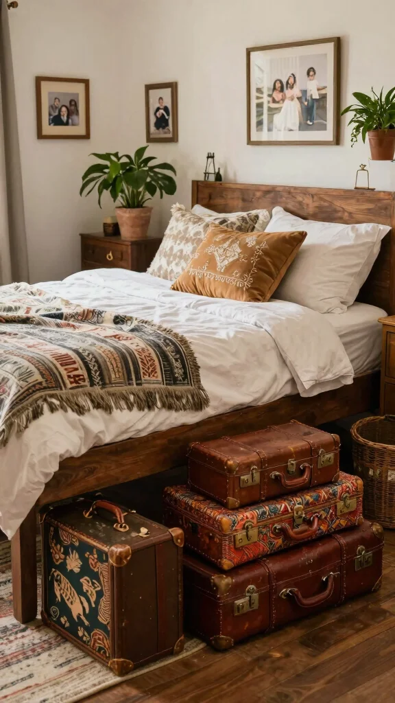12 Under-Bed Basket Ideas for Hidden Accessible Off-Season Storage - 6. Vintage Suitcases 1