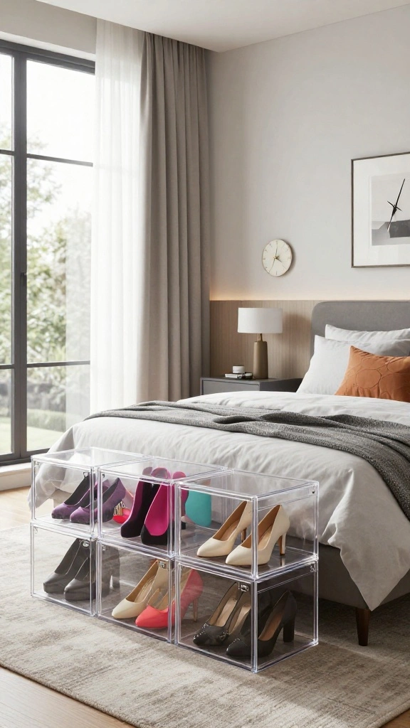 12 Under-Bed Basket Ideas for Hidden Accessible Off-Season Storage - 7. Clear Acrylic Boxes 1