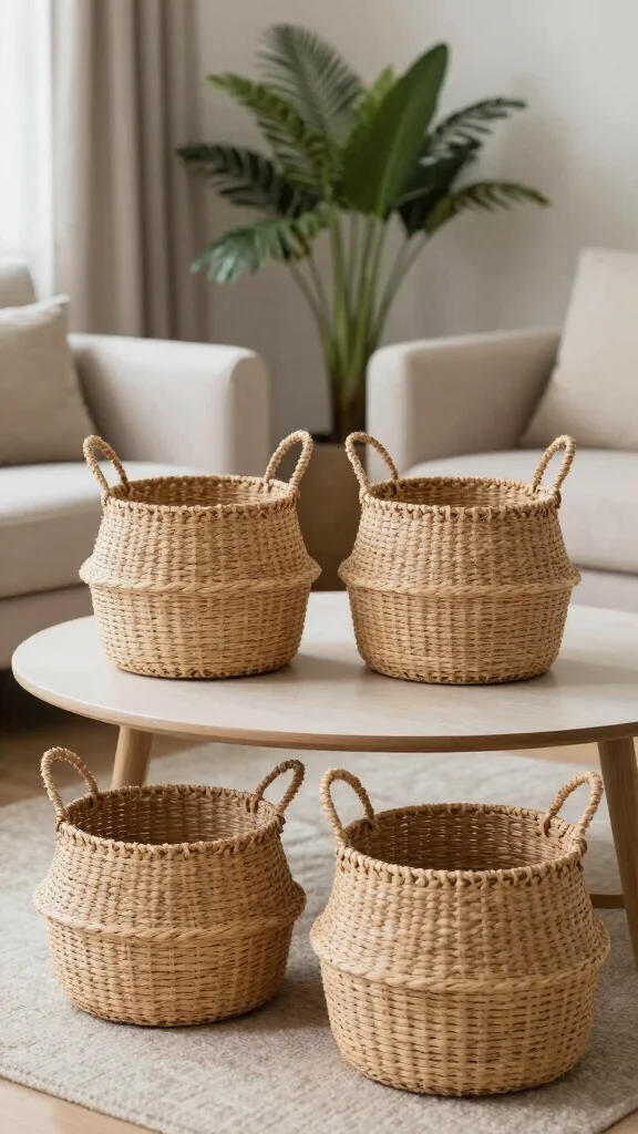 12 Under-Coffee Table Basket Ideas for Easy Living Room Storage - 5. Eco-Friendly Rattan Baskets 1