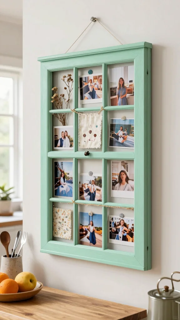 12 Unique Picture Frame Ideas That Stand Out on Any Wall - 2. Upcycled Window Frame Display 1