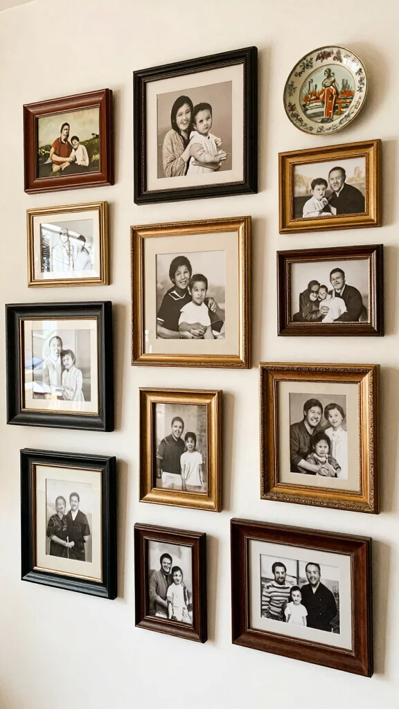 12 Vintage Picture Frame Ideas for Walls, Shelves, and Mantles - 1. Gallery Wall of Memories 1