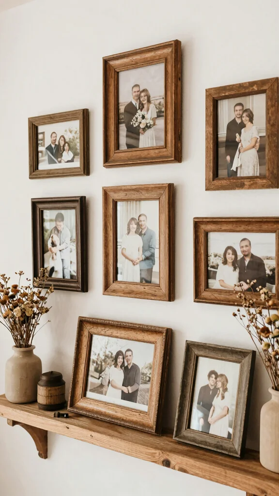 12 Vintage Picture Frame Ideas for Walls, Shelves, and Mantles - 4. Farmhouse Picture Displays 1