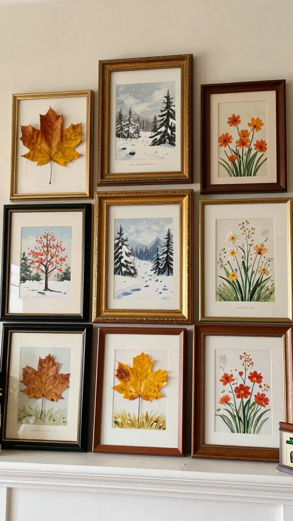 12 Vintage Picture Frame Ideas for Walls, Shelves, and Mantles - 8. Seasonal Frame Rotations 1