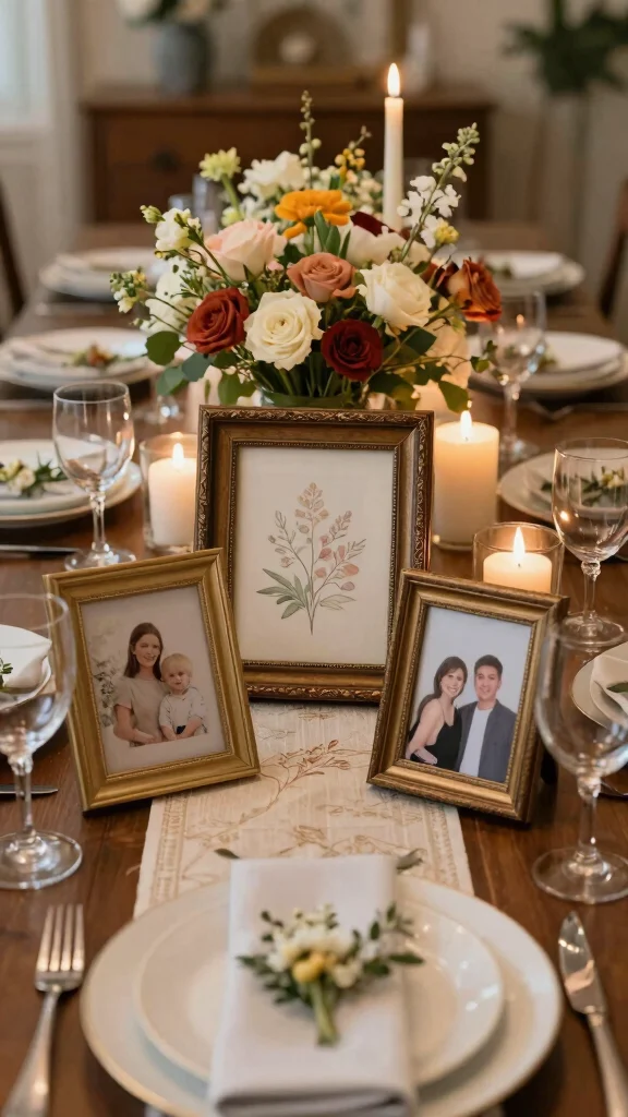 12 Vintage Picture Frame Ideas for Walls, Shelves, and Mantles - 9. Elegant Frame Table Centerpiece 1