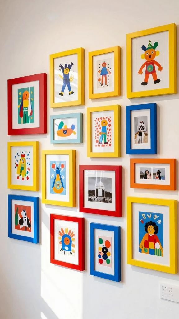 12 Vintage Picture Frame Ideas for a Nostalgic Collected Wall Display - 3. Color-Pop Gallery with Bold Frames 1