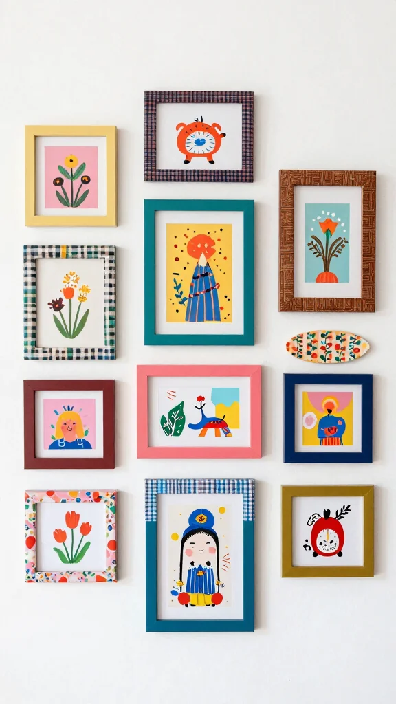 12 Vintage Picture Frame Ideas for a Nostalgic Collected Wall Display - 5. Frame Collage with Whimsical Artwork 1