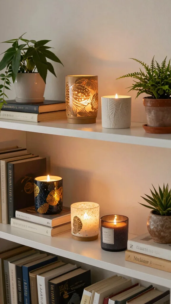 12 Ways to Decorate With Candle Warmers for a Warm Scented Home - 10. Unique Shelf Styling 1