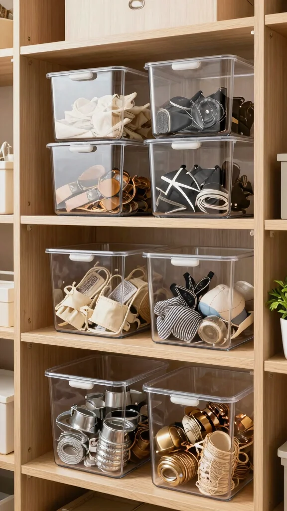 13 Closet Basket Ideas for Organized Shelves Shoes and Accessories - 4. Clear Storage Bins for Quick Access 1